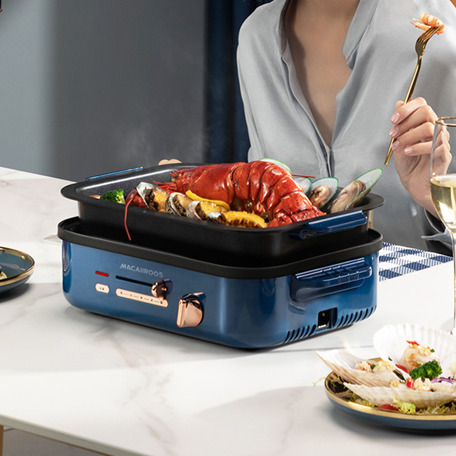 迈卡罗MACAIIROOS 煎烤盘 蒸片自由选择更换多功能电磁烹饪锅