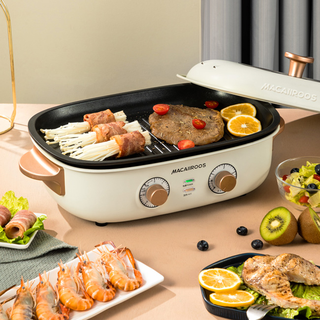 迈卡罗MACAIIROOS 无级旋钮温度控制 烹煮煎烤控制自如多功能烹饪锅