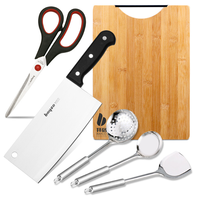 拜格BAYCO 厨具菜板套装6件套砧板菜刀剪刀勺铲案板组合CJTZ-921
