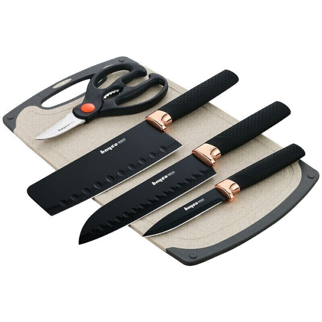 拜格 BAYCO 刀具套装黑面刀具菜刀切菜刀厨房家用不锈钢厨师刀切肉剪刀菜板5件套 CJTZ-979