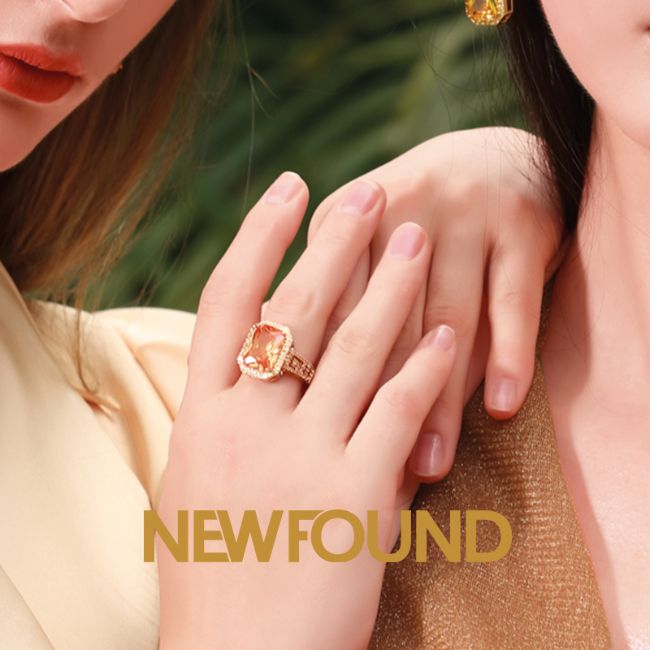 纽方 NM30016戒指方宝石黄水晶锆石戒指 礼盒装