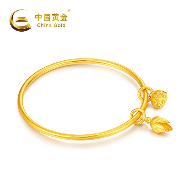 中国黄金（CHINA GOLD）黄金手镯古法足金两世欢手镯
