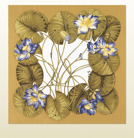 GUCCI古驰全新配饰系列 生命之井印花真丝围巾