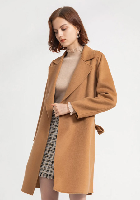 2021秋冬新款玛仙娜MAXTINA品牌女装棕色双面呢大衣