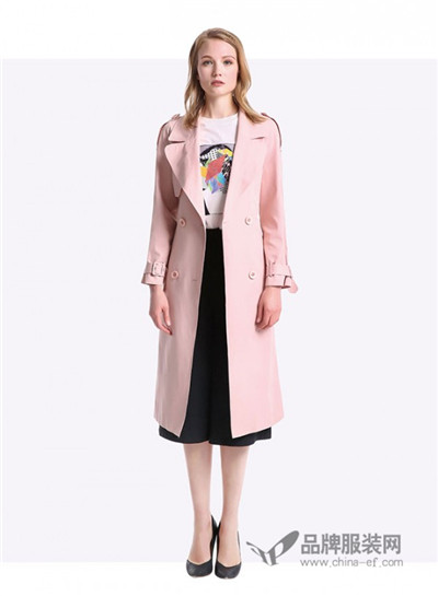 优洛可女装2016秋冬新品 粉色长款风衣53949