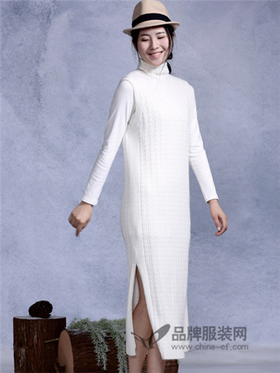 依丁可唯女装2016冬季新品长款白色毛衣打底衫