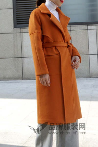 薇颂女装2016秋冬橙色中长款外套