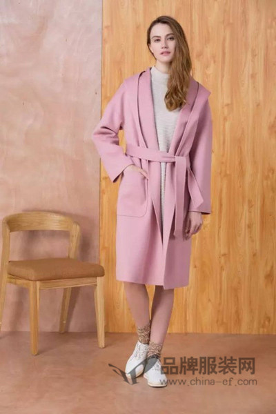 珂蕾朵姆Kaleidom女装2016冬季粉红色长款外套