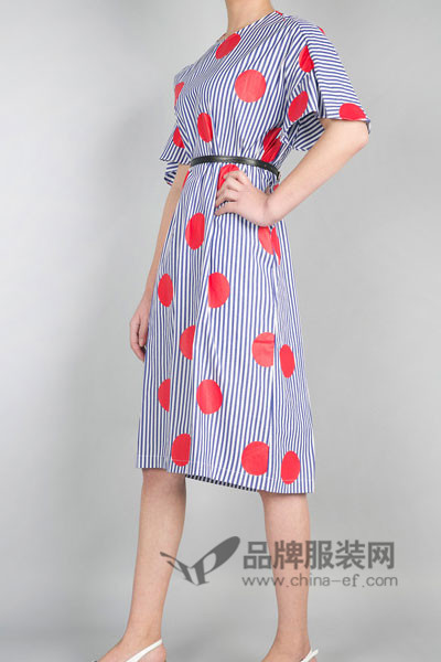 零时尚女装2017春季条纹连衣裙