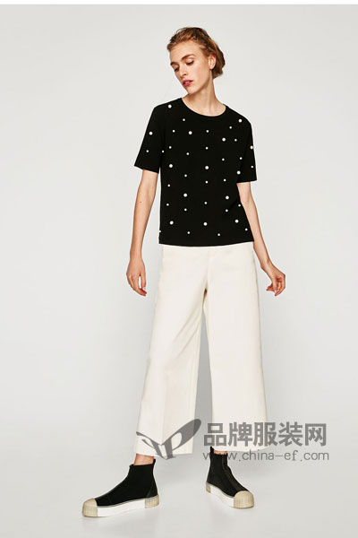 ZARA女装2017秋冬珍珠T恤