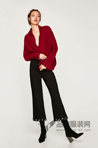 ZARA女装2017秋季波纹及踝裤
