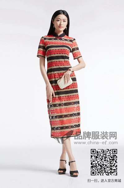 金帛锦女装2017夏季中国风条纹连衣裙