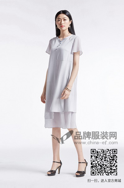 金帛锦女装2017夏季中国风假两件连衣裙