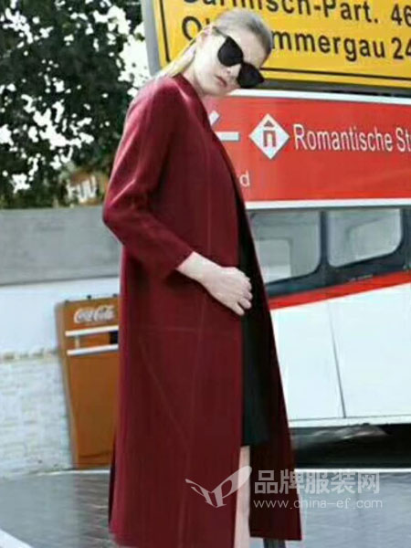 维雨琪女装2017秋冬欧式大气中长款呢子红色外套