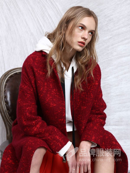 MIEGOAL麦谷风女装2017秋冬欧式优雅中长双面呢红色外套