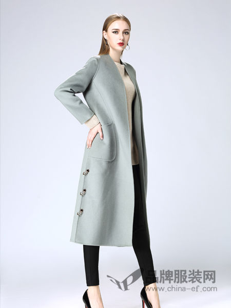 韩菲斯女装2017秋冬美时尚修身双面呢羊毛大衣女加长款羊绒毛呢外套潮