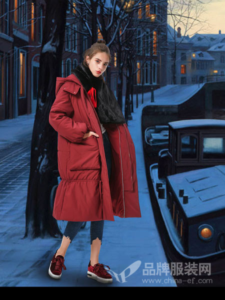 卡布依女装2017冬季加厚夹棉中长款棉服外套时尚保暖大衣