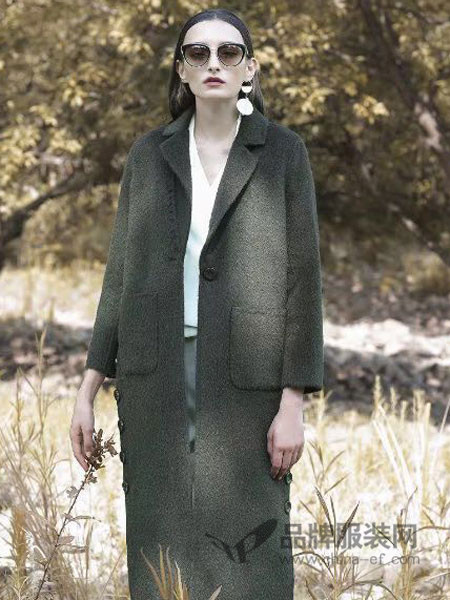 富儿雅女装2017秋冬阿尔巴卡双面羊驼绒大衣女修身长款呢子外套
