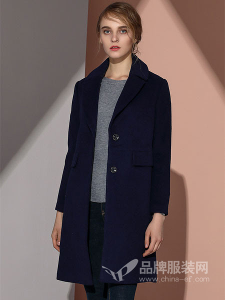 德菲蒂奥女装2017秋冬韩版直筒显瘦西装领毛呢外套中长款羊毛大衣