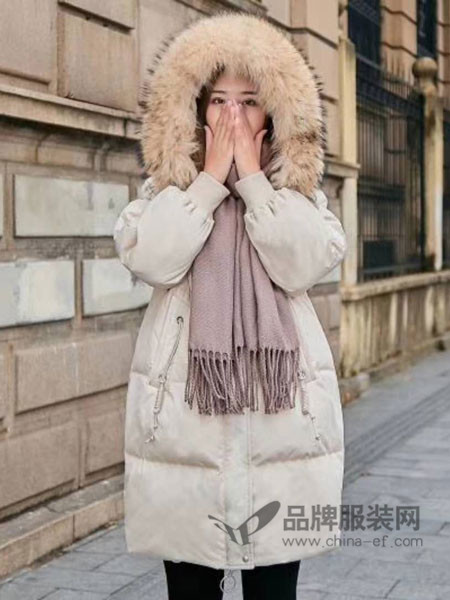 伽戈女装2017秋冬松加厚外套中长款大毛领女装白鸭绒
