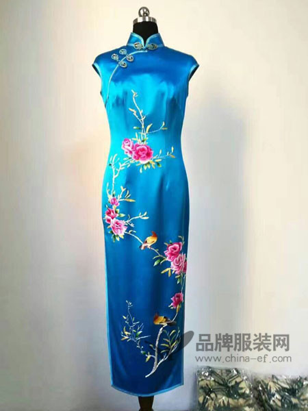 凤色年华女装中式复古长款短袖旗袍连衣裙