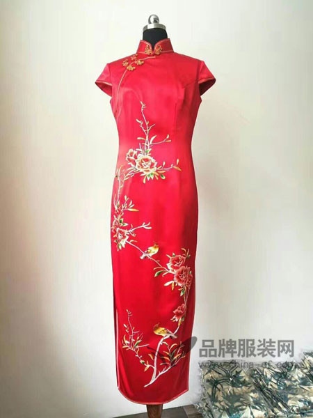 凤色年华女装中式复古长款短袖旗袍连衣裙