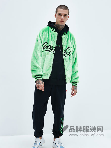 Joyrich休闲2017秋冬中性荧光绿黑色夹克外套