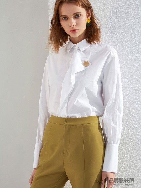 布莎卡女装2018春版宽松打底纯棉衬衣长袖白衬衫