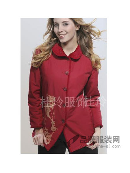 桂玲女装中式印花保暖红色棉衣外套