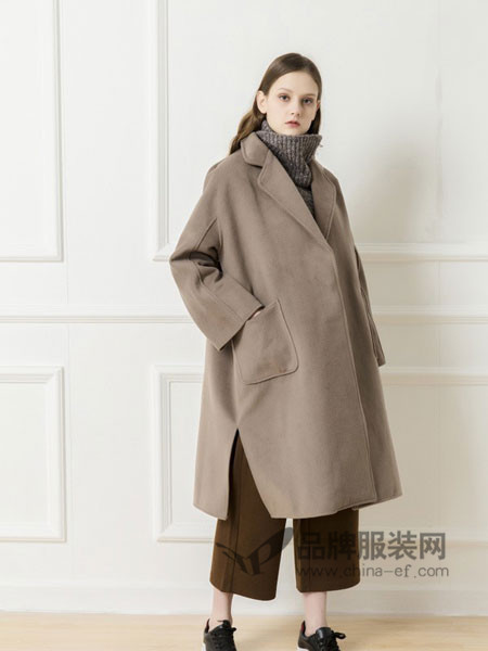 rancloth/然可时女装2017冬季长款纯色百搭显瘦呢子外套