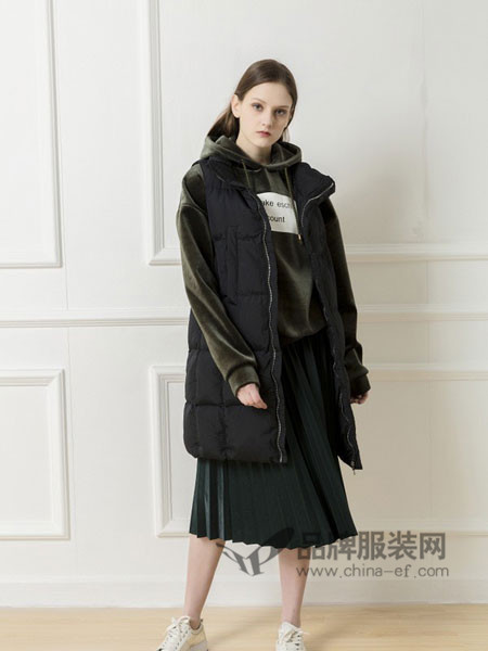 rancloth/然可时女装2017冬季韩版宽松中长款压格可拆卸帽子加厚棉衣棉服外套