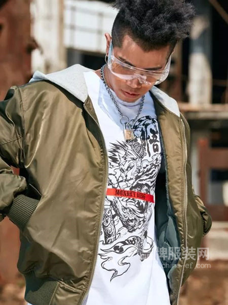 Monkey King休闲2018春休闲拼接连帽男风衣