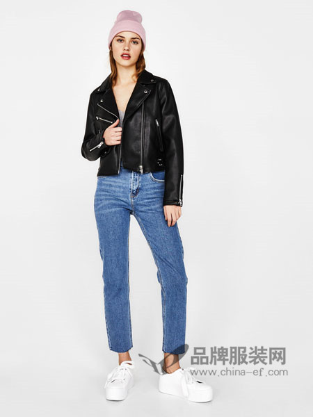 Bershka女裝2018春新款黑色機車夾克短外套皮衣