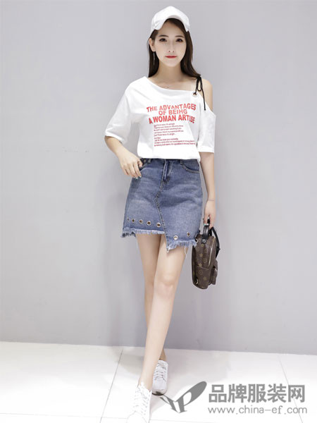 知默女裝2018春夏韓版時尚修身顯瘦學生T恤牛仔半身裙