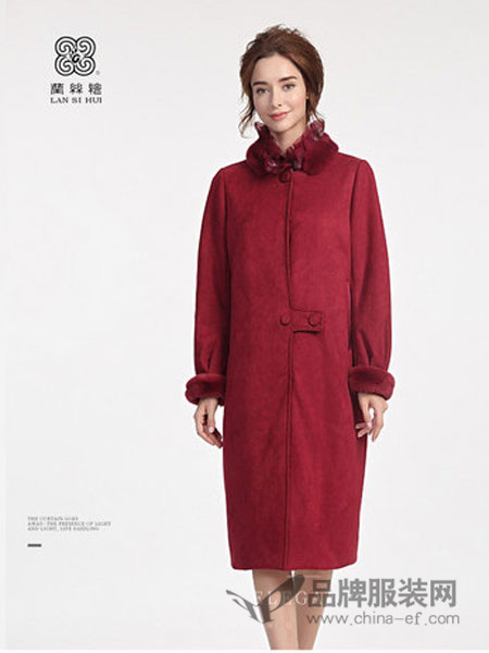 兰丝绘女装2017秋冬红色休闲保暖显瘦大衣