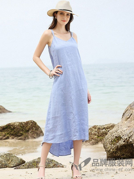 EVONA女装2018夏季简约时尚吊带不规则连衣裙