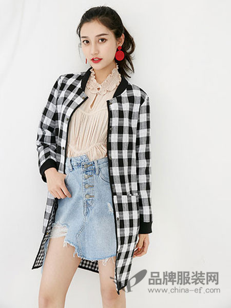 MiMU女装2018春夏格子修身时尚百搭中长款外衣