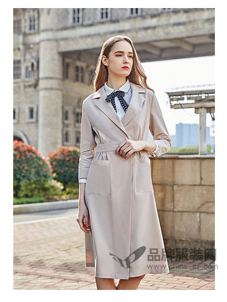 茜尔菲尼女装2018春夏欧式修身中长西装领风衣