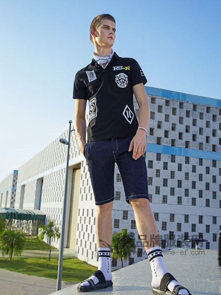 Saslax（莎斯莱思）男装2018夏季时尚商务短袖个性印花t恤