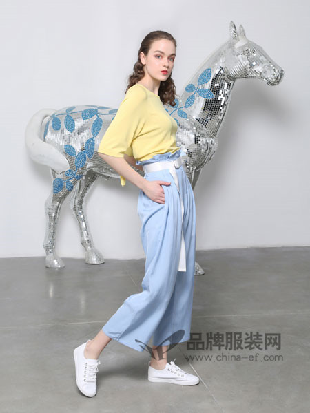 欧玥女装2018夏季时尚优雅气质百搭系带阔腿裤