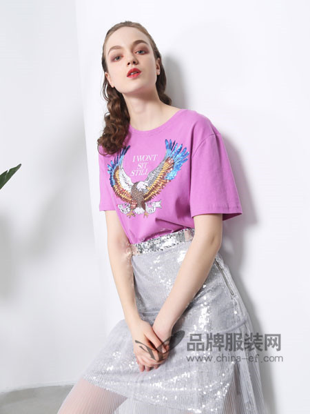 欧玥女装2018夏季时尚优雅印花短袖T恤