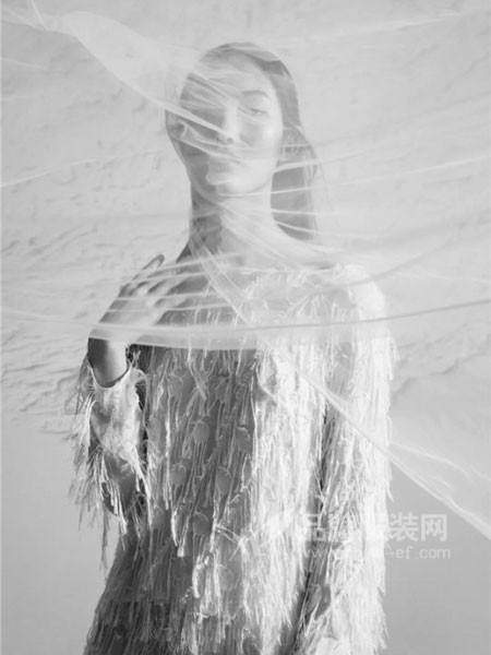 班晓雪女装2018春夏蓝逸羽长袖优雅气质连衣裙