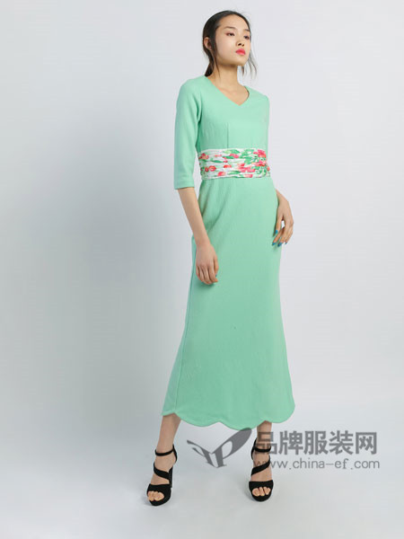 香莎女装2018夏季优雅气质系带长款连衣裙