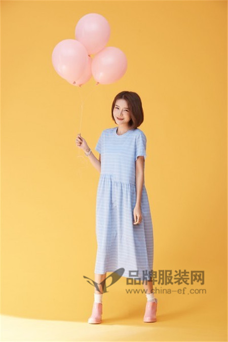 千葵女装2018夏季韩式条纹短袖连衣裙