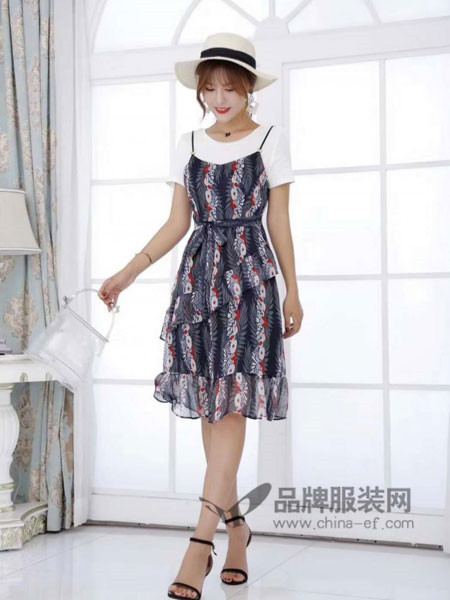 CO&LI女裝2018夏季韓式優雅氣質兩件套雪紡吊帶裙