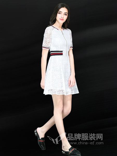 晴迷桂莉女装2018春夏新款女装优雅气质中长款黑白色韩版小香风短袖