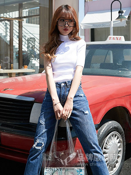 丹尼布鲁女装2018春夏新款学生韩版bf学院风显瘦贴布九分裤