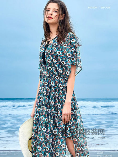 华丹尼女装2018春夏新款韩版修身显瘦收腰时尚气质碎花裙