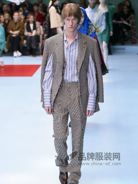 古驰(Gucci)男装2018春夏商务休闲格子西服套装