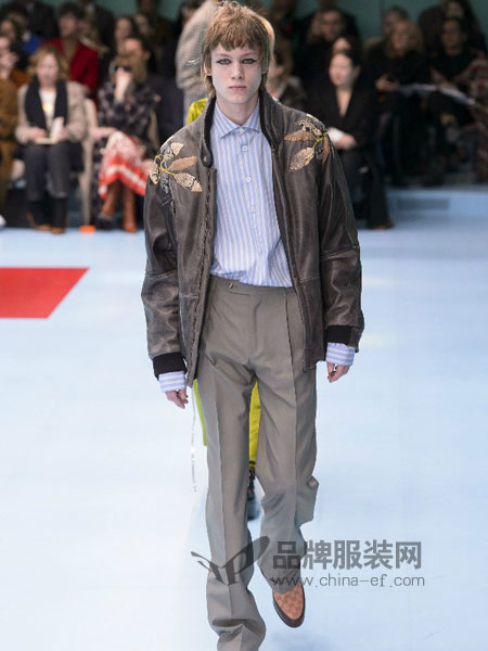 古驰(Gucci)男装2018春夏潮流印花弹力修身夹克衫